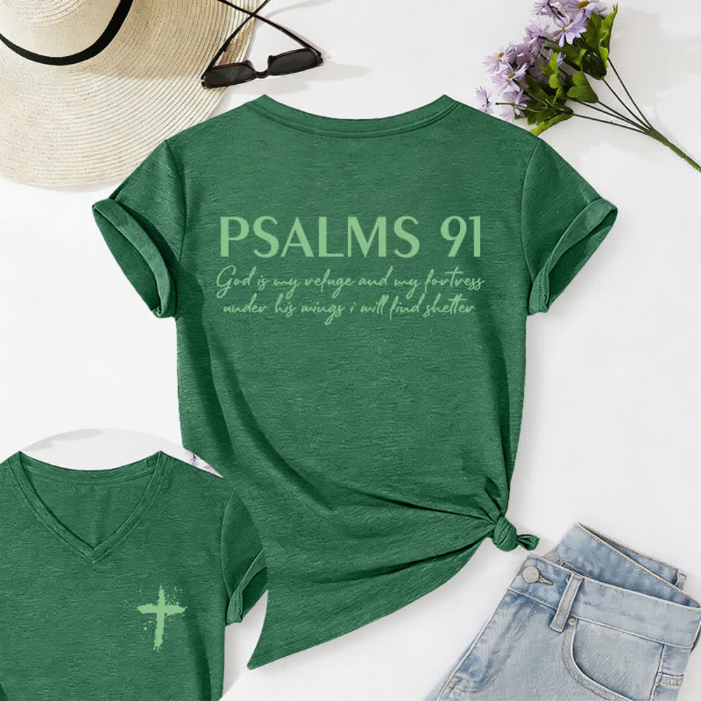 Christianartworkshop Psalm 91 Damen-T-Shirt mit V-Ausschnitt und geknotetem Saum und Kreuzmuster. - image 30