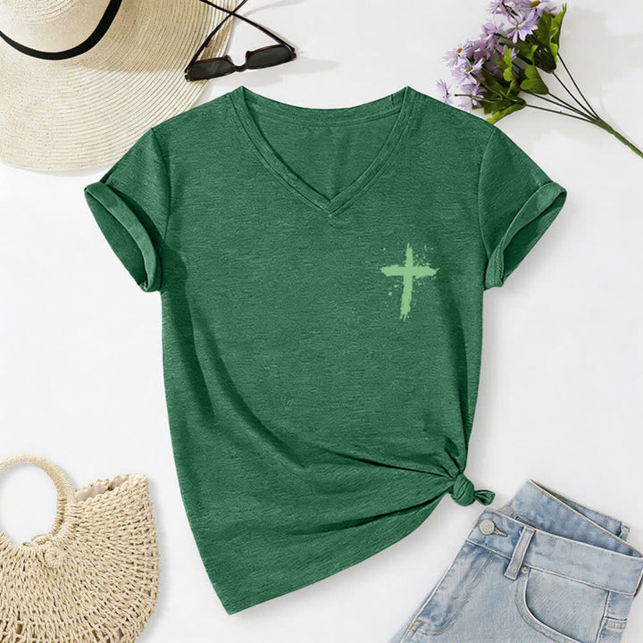 Christianartworkshop Psalm 91 Damen-T-Shirt mit V-Ausschnitt und geknotetem Saum und Kreuzmuster. - image 32
