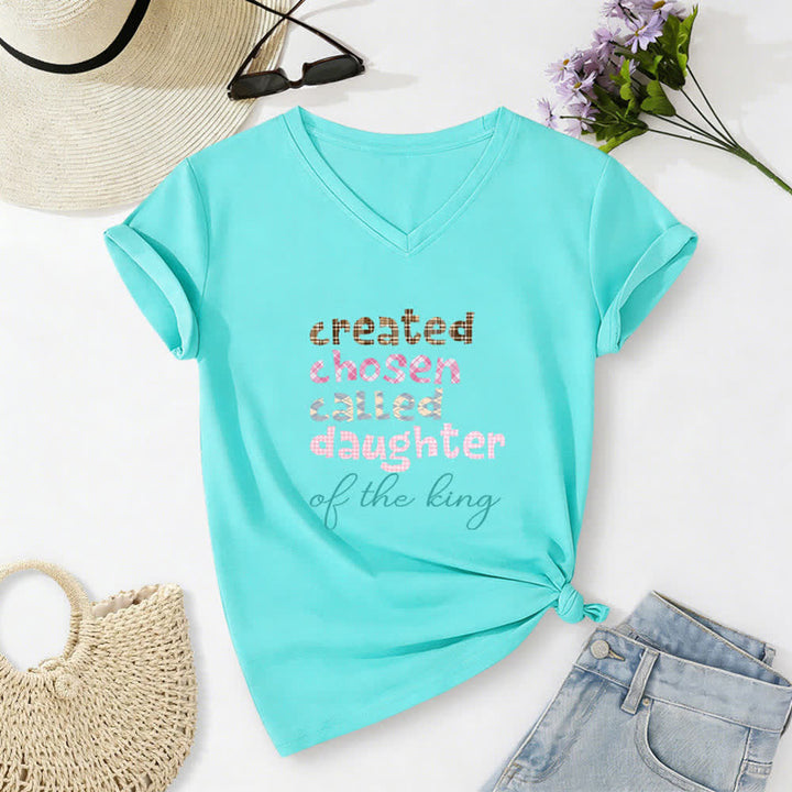 Christianartworkshop Damen-T-Shirt mit V-Ausschnitt und Aufdruck „Chosen Daughter“ in Heather Charcoal - Blau - 2XL - image 18