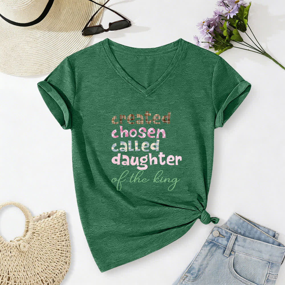 Christianartworkshop Damen-T-Shirt mit V-Ausschnitt und Aufdruck „Chosen Daughter“ in Heather Charcoal - Grün - 2XL - image 8