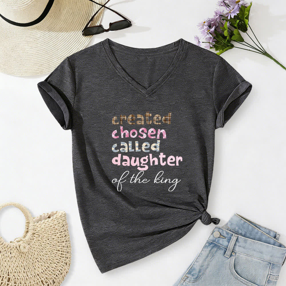 Christianartworkshop Damen-T-Shirt mit V-Ausschnitt und Aufdruck „Chosen Daughter“ in Heather Charcoal - Dunkelgrau - 2XL - image 0