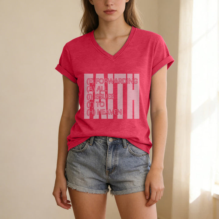 Christianartworkshop Damen-T-Shirt mit V-Ausschnitt und Blockdruck von Faith, hochgekrempelten Ärmeln und V-Ausschnitt - image 19