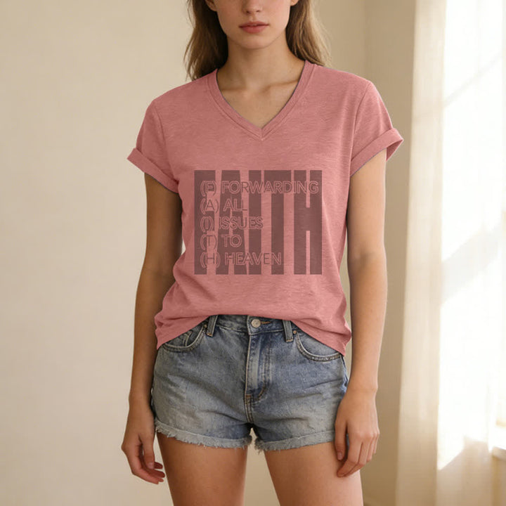 Christianartworkshop Damen-T-Shirt mit V-Ausschnitt und Blockdruck von Faith, hochgekrempelten Ärmeln und V-Ausschnitt - image 15