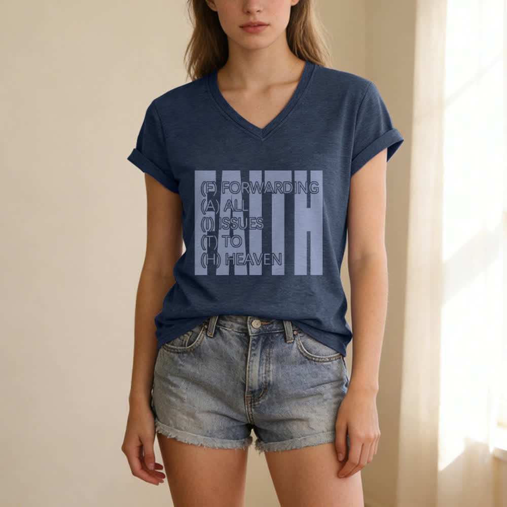 Christianartworkshop Damen-T-Shirt mit V-Ausschnitt und Blockdruck von Faith, hochgekrempelten Ärmeln und V-Ausschnitt - image 7
