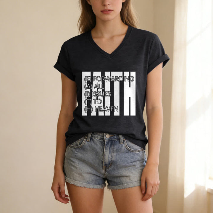 Christianartworkshop Damen-T-Shirt mit V-Ausschnitt und Blockdruck von Faith, hochgekrempelten Ärmeln und V-Ausschnitt - image 9