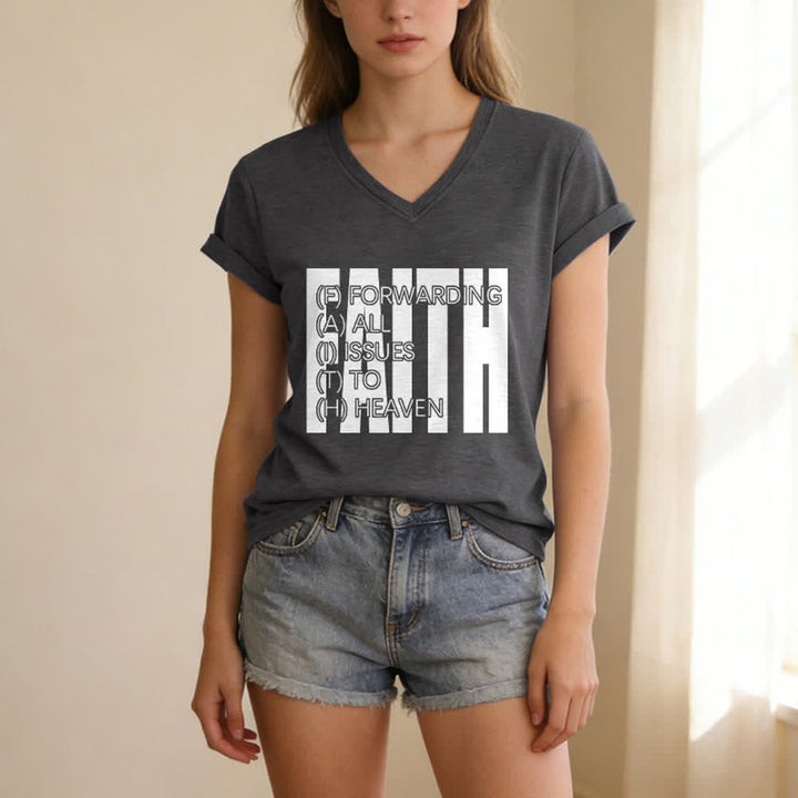 Christianartworkshop Damen-T-Shirt mit V-Ausschnitt und Blockdruck von Faith, hochgekrempelten Ärmeln und V-Ausschnitt - image 11