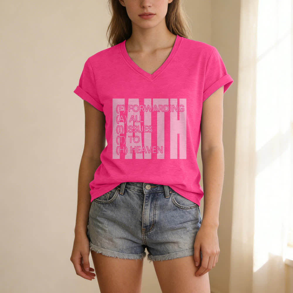 Christianartworkshop Damen-T-Shirt mit V-Ausschnitt und Blockdruck von Faith, hochgekrempelten Ärmeln und V-Ausschnitt - image 21