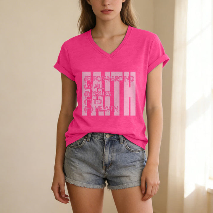 Christianartworkshop Damen-T-Shirt mit V-Ausschnitt und Blockdruck von Faith, hochgekrempelten Ärmeln und V-Ausschnitt - image 21