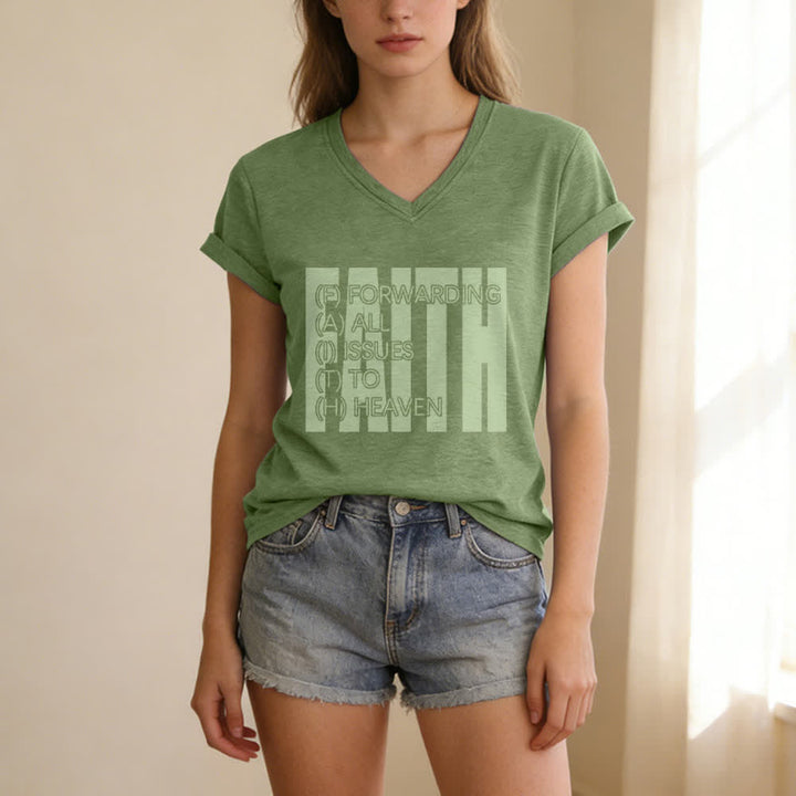 Christianartworkshop Damen-T-Shirt mit V-Ausschnitt und Blockdruck von Faith, hochgekrempelten Ärmeln und V-Ausschnitt - image 17