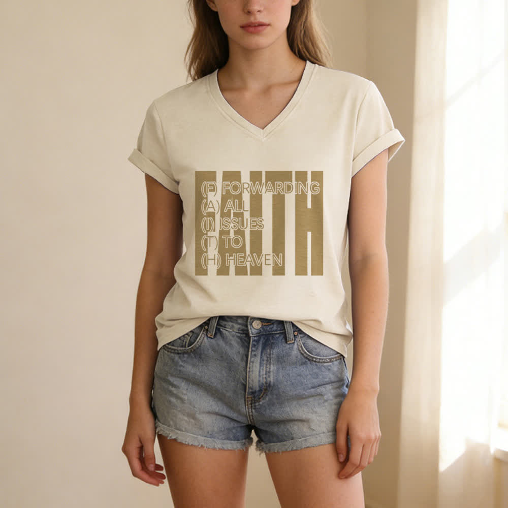 Christianartworkshop Damen-T-Shirt mit V-Ausschnitt und Blockdruck von Faith, hochgekrempelten Ärmeln und V-Ausschnitt - image 25