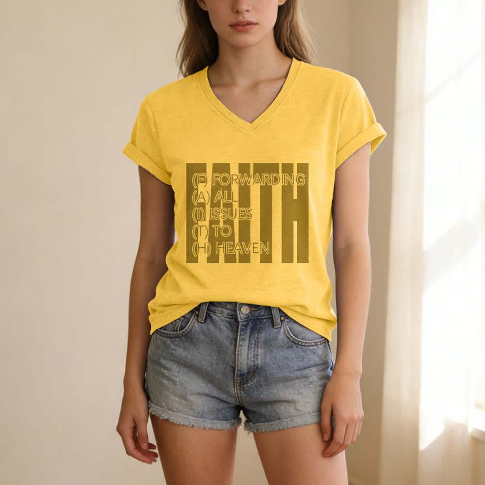 Christianartworkshop Damen-T-Shirt mit V-Ausschnitt und Blockdruck von Faith, hochgekrempelten Ärmeln und V-Ausschnitt - image 13