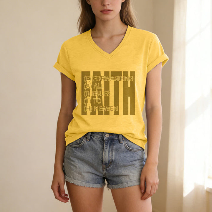 Christianartworkshop Damen-T-Shirt mit V-Ausschnitt und Blockdruck von Faith, hochgekrempelten Ärmeln und V-Ausschnitt - image 13