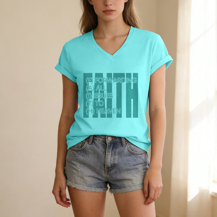Christianartworkshop Damen-T-Shirt mit V-Ausschnitt und Blockdruck von Faith, hochgekrempelten Ärmeln und V-Ausschnitt - image 23