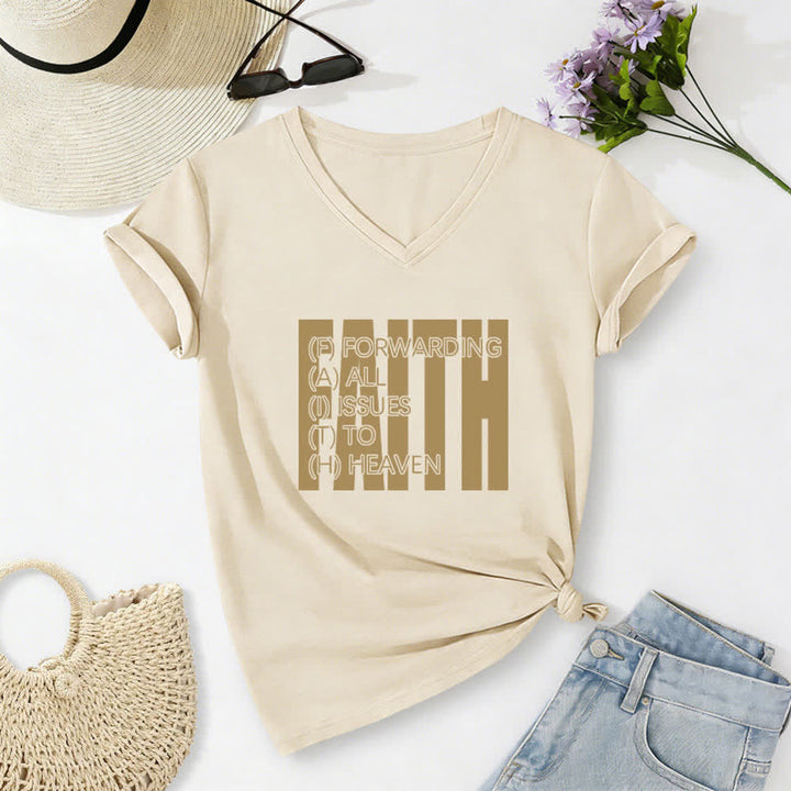Christianartworkshop Damen-T-Shirt mit V-Ausschnitt und Blockdruck von Faith, hochgekrempelten Ärmeln und V-Ausschnitt - Beige - 2XL - image 24