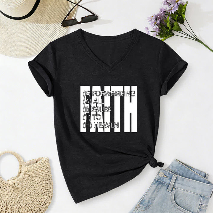 Christianartworkshop Damen-T-Shirt mit V-Ausschnitt und Blockdruck von Faith, hochgekrempelten Ärmeln und V-Ausschnitt - Schwarz - 2XL - image 8