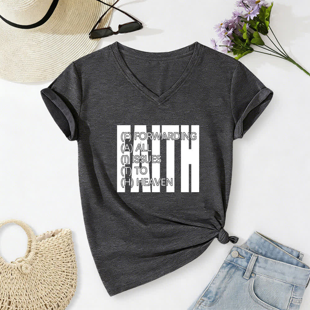 Christianartworkshop Damen-T-Shirt mit V-Ausschnitt und Blockdruck von Faith, hochgekrempelten Ärmeln und V-Ausschnitt - Dunkelgrau - 2XL - image 10