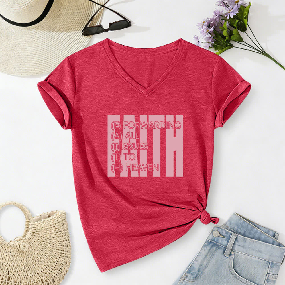 Christianartworkshop Damen-T-Shirt mit V-Ausschnitt und Blockdruck von Faith, hochgekrempelten Ärmeln und V-Ausschnitt - Rot - 2XL - image 18