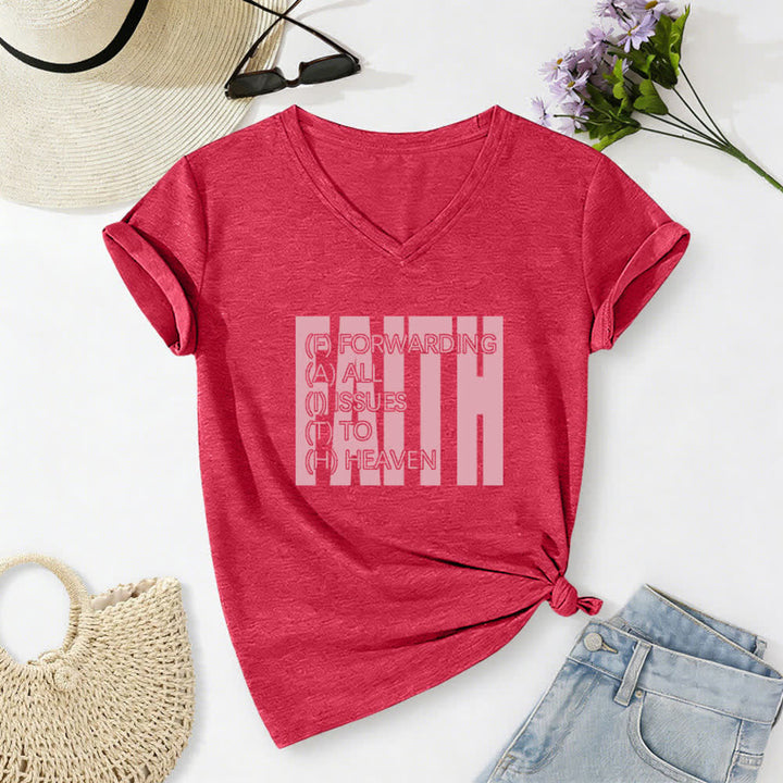 Christianartworkshop Damen-T-Shirt mit V-Ausschnitt und Blockdruck von Faith, hochgekrempelten Ärmeln und V-Ausschnitt - Rot - 2XL - image 18