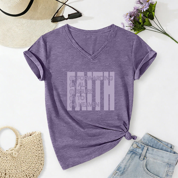 Christianartworkshop Damen-T-Shirt mit V-Ausschnitt und Blockdruck von Faith, hochgekrempelten Ärmeln und V-Ausschnitt - Lila - 2XL - image 2