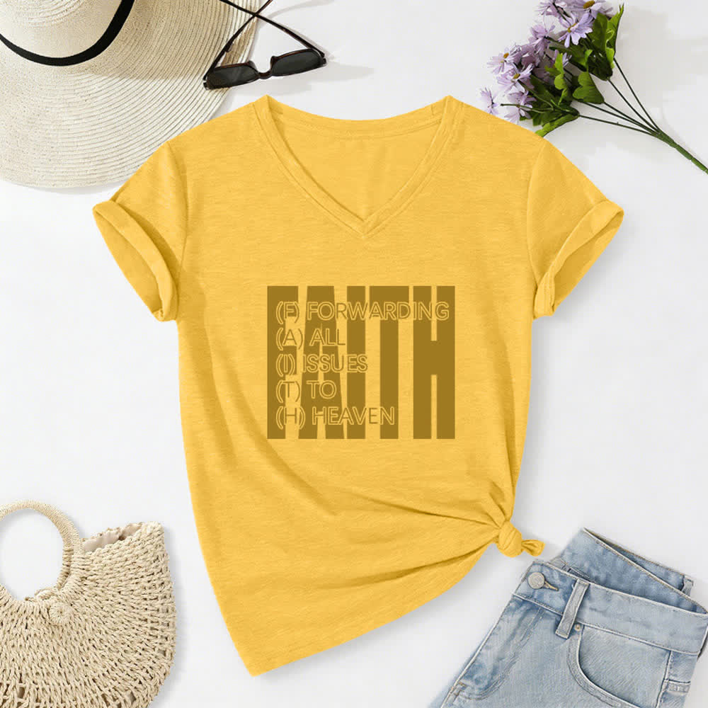 Christianartworkshop Damen-T-Shirt mit V-Ausschnitt und Blockdruck von Faith, hochgekrempelten Ärmeln und V-Ausschnitt - Gelb - 2XL - image 12