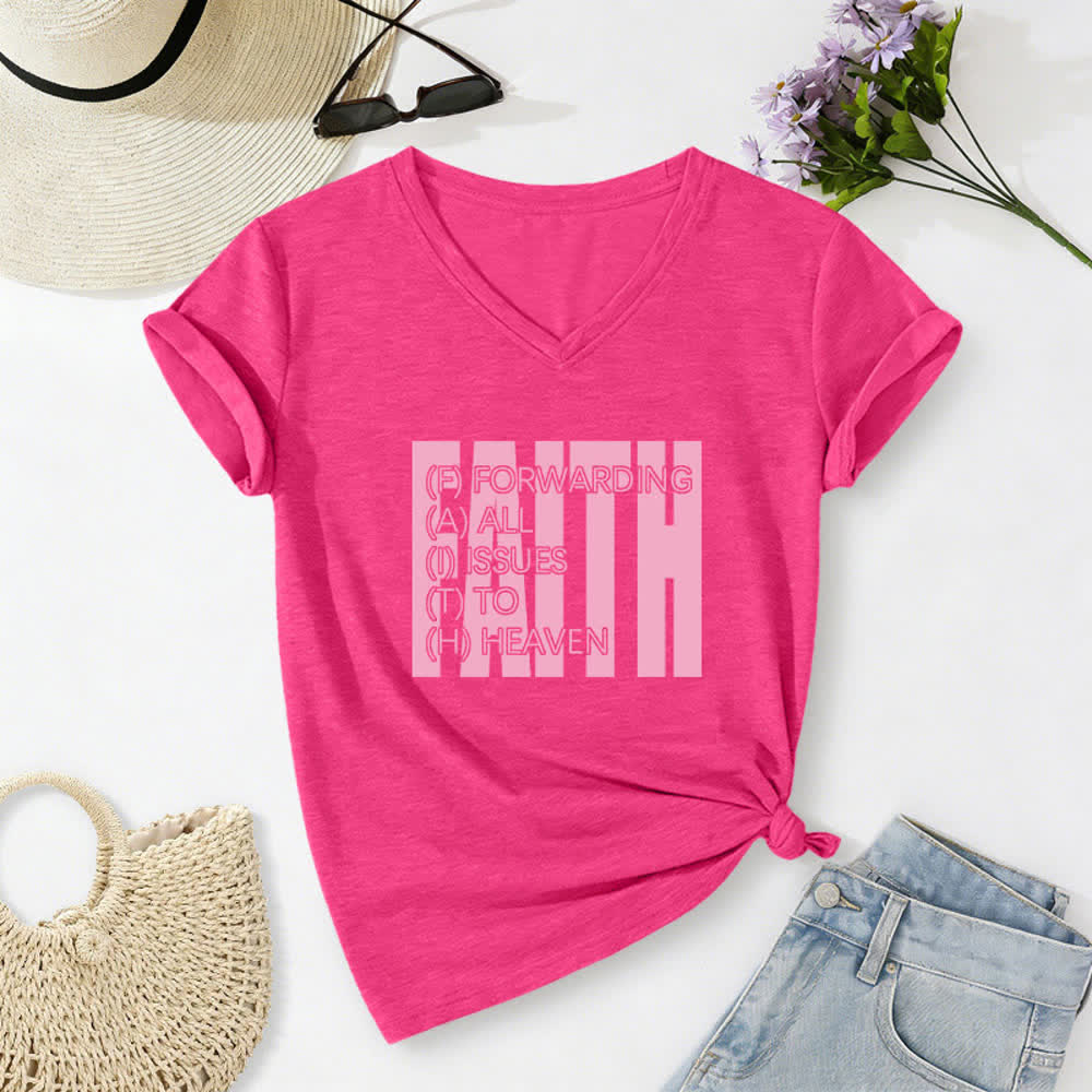 Christianartworkshop Damen-T-Shirt mit V-Ausschnitt und Blockdruck von Faith, hochgekrempelten Ärmeln und V-Ausschnitt - image 20