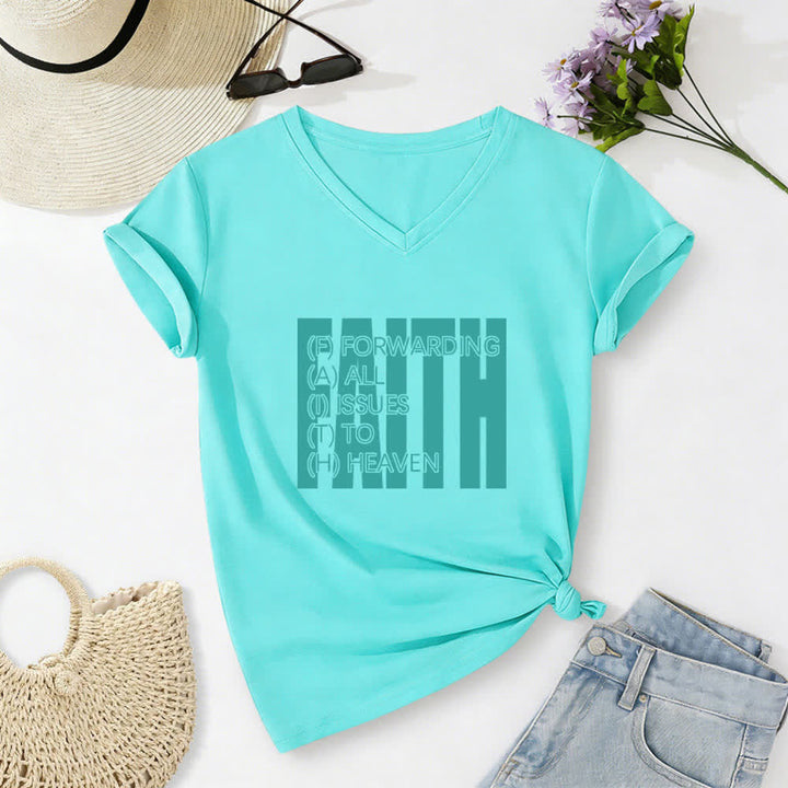 Christianartworkshop Damen-T-Shirt mit V-Ausschnitt und Blockdruck von Faith, hochgekrempelten Ärmeln und V-Ausschnitt - Blau - 2XL - image 22