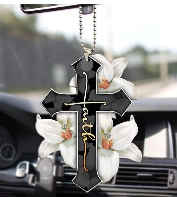 Christianartworkshop Autoanhänger mit Blumenkreuz: Symbol für einen warmen, himmlischen Reisesegen - Weiße Lilie - image 7