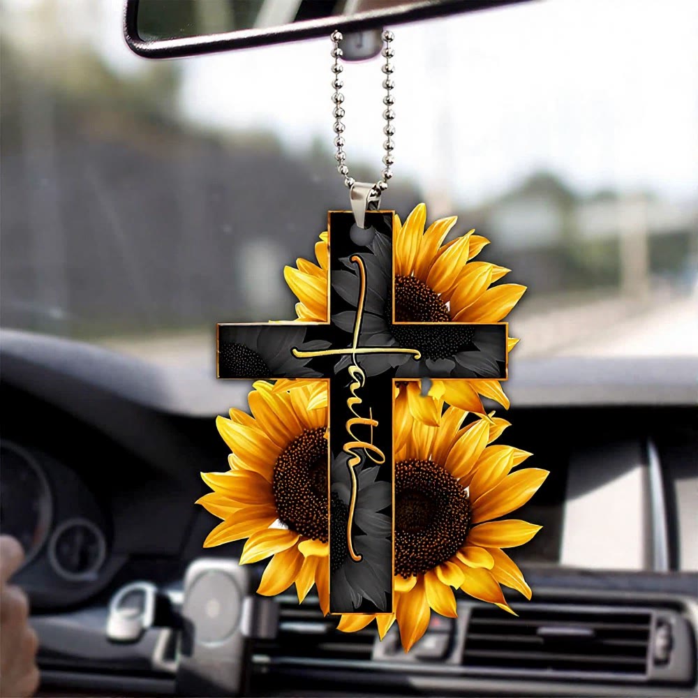 Christianartworkshop Autoanhänger mit Blumenkreuz: Symbol für einen warmen, himmlischen Reisesegen - Einfache Sonnenblume - image 3