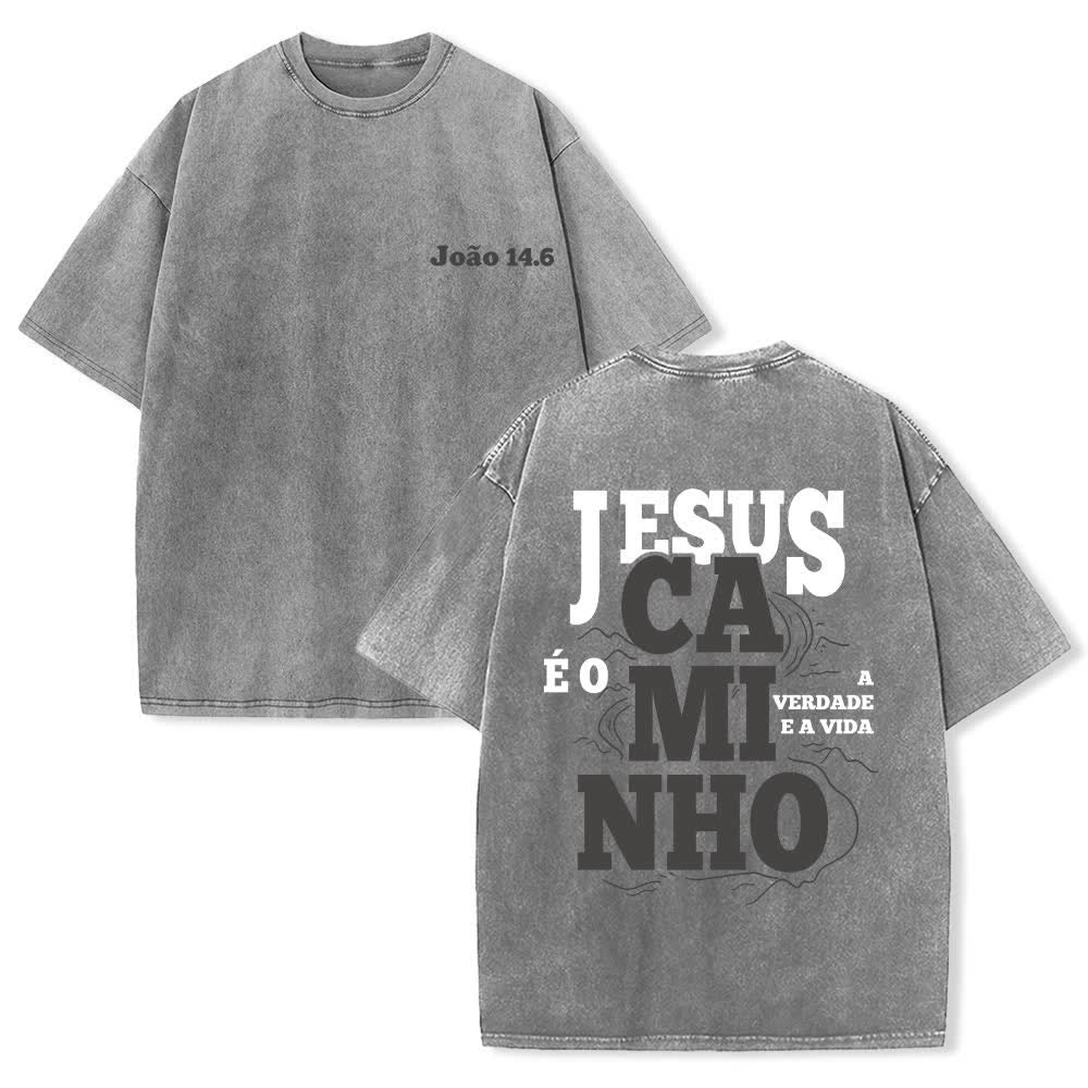 Christianartworkshop Jesus Caminho Vintage Washed Oversized T-Shirt - Grau - 4XL - image 0
