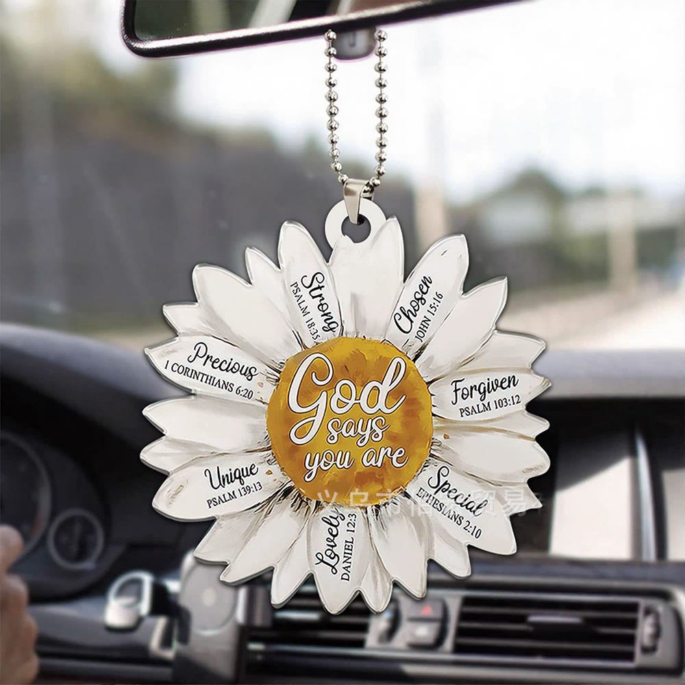 Christianartworkshop Autoanhänger „Glaube, Sonnenblume, Gott sagt, du bist“: Symbol der warmen, göttlichen Bestätigung - Weiß - image 0