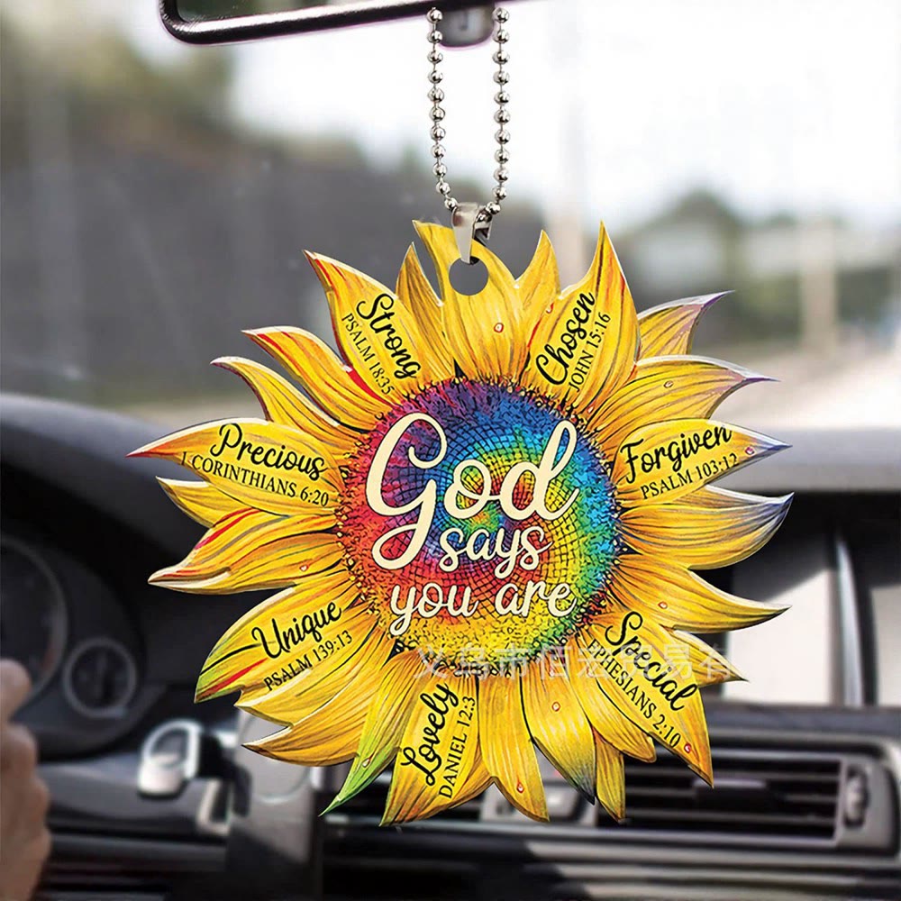 Christianartworkshop Autoanhänger „Glaube, Sonnenblume, Gott sagt, du bist“: Symbol der warmen, göttlichen Bestätigung - Regenbogen - image 2