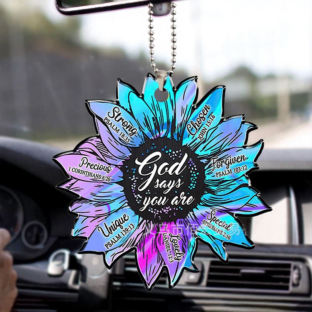 Christianartworkshop Autoanhänger „Glaube, Sonnenblume, Gott sagt, du bist“: Symbol der warmen, göttlichen Bestätigung - Holographischer Farbverlauf - image 3