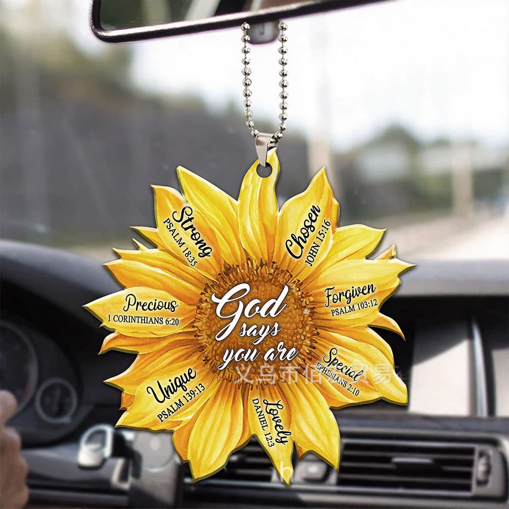 Christianartworkshop Autoanhänger „Glaube, Sonnenblume, Gott sagt, du bist“: Symbol der warmen, göttlichen Bestätigung - Gelb - image 1