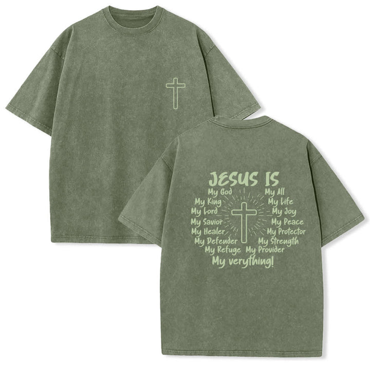 Christianartworkshop Jesus Is Cross Rückendruck Oversized Washed T-Shirt - Armeegrün - 4XL - image 3