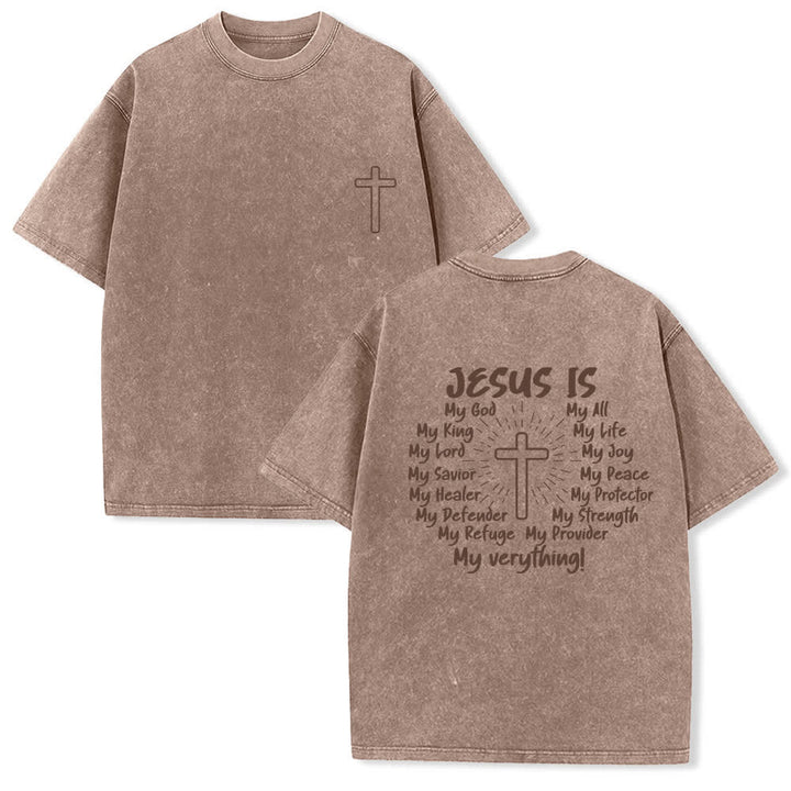 Christianartworkshop Jesus Is Cross Rückendruck Oversized Washed T-Shirt - Braun - 4XL - image 9