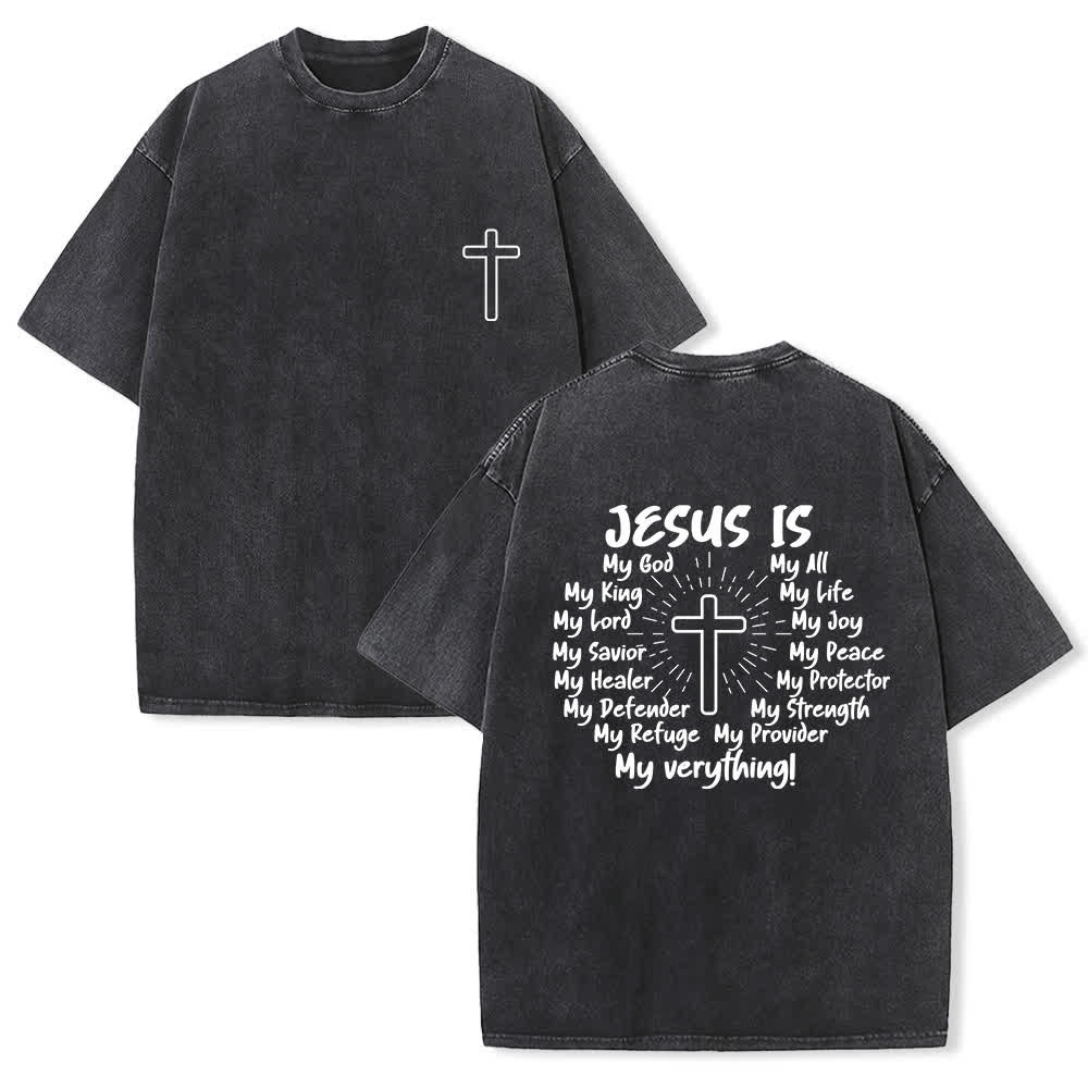 Christianartworkshop Jesus Is Cross Rückendruck Oversized Washed T-Shirt - Schwarz - 4XL - image 0