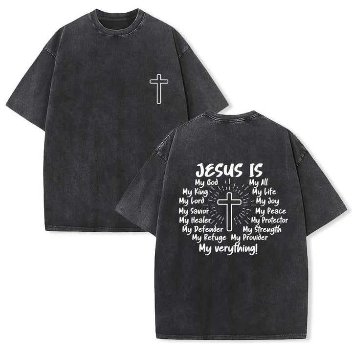 Christianartworkshop Jesus Is Cross Rückendruck Oversized Washed T-Shirt - Schwarz - 4XL - image 0