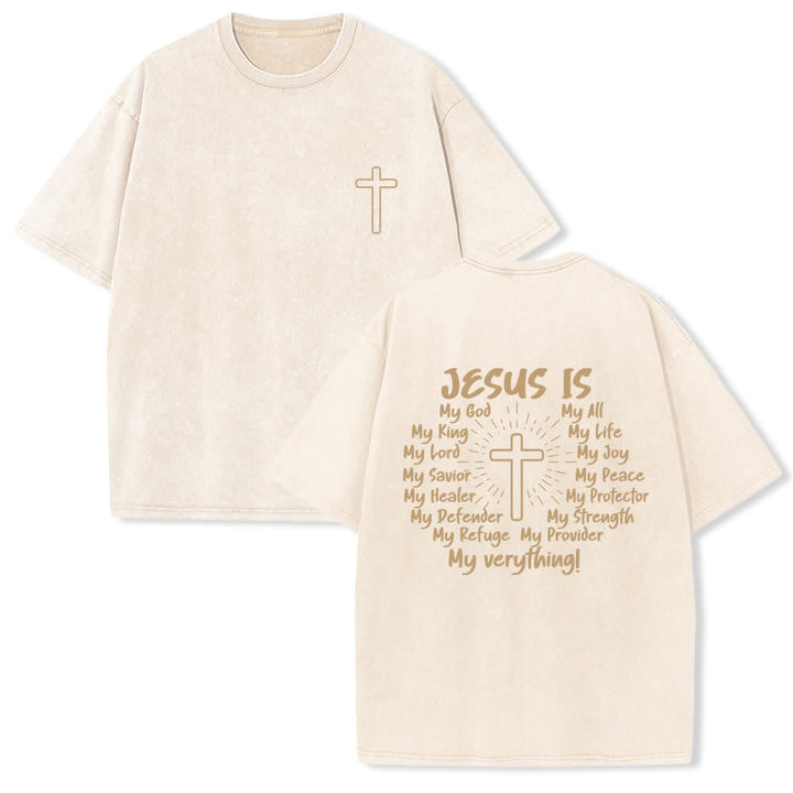 Christianartworkshop Jesus Is Cross Rückendruck Oversized Washed T-Shirt - Beige - 4XL - image 6