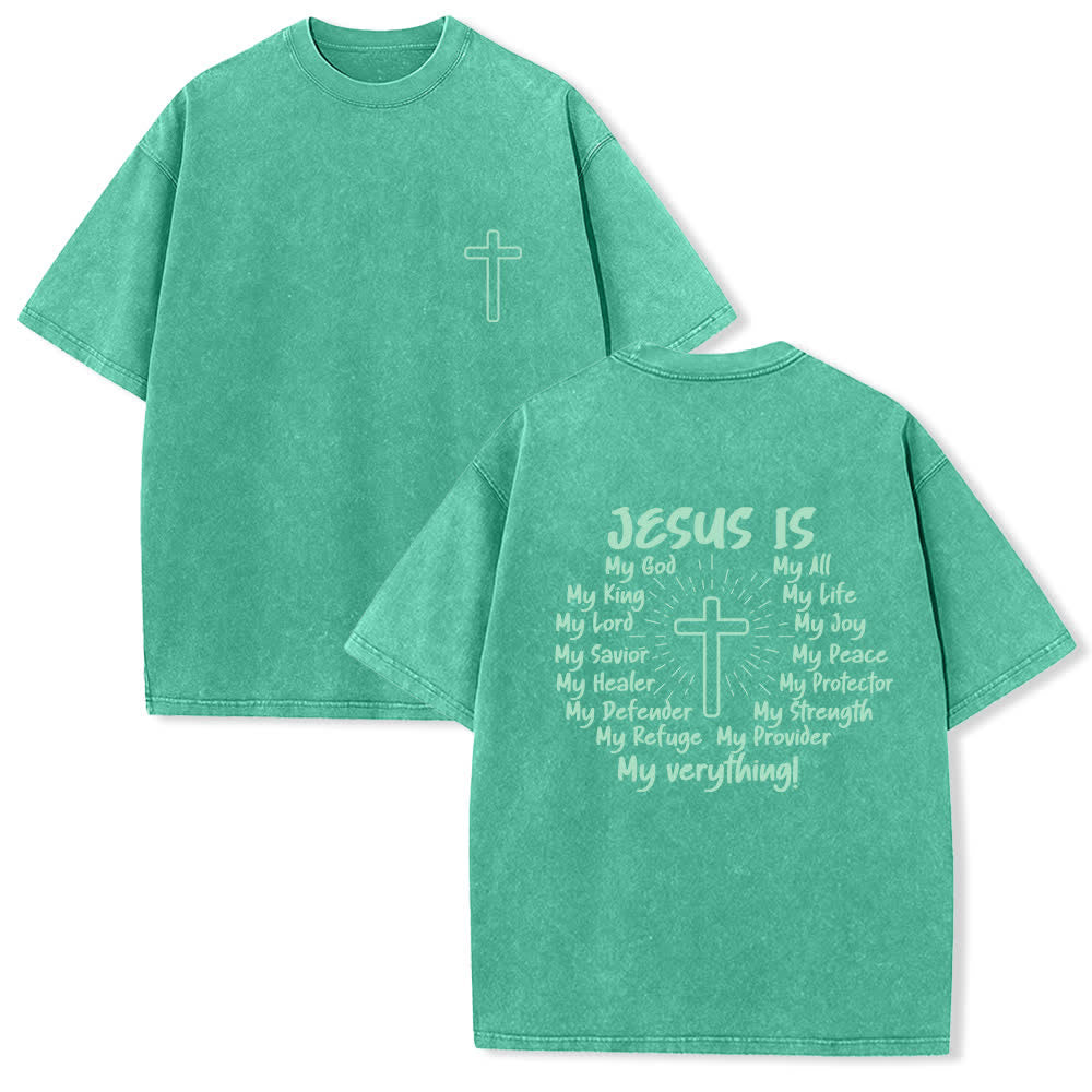 Christianartworkshop Jesus Is Cross Rückendruck Oversized Washed T-Shirt - Grün - 4XL - image 15