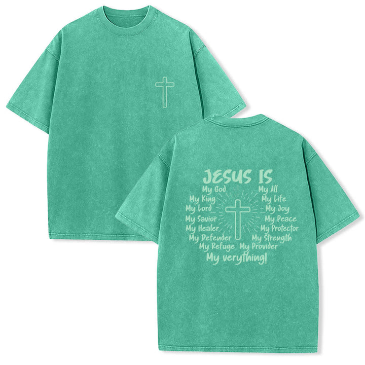 Christianartworkshop Jesus Is Cross Rückendruck Oversized Washed T-Shirt - Grün - 4XL - image 15