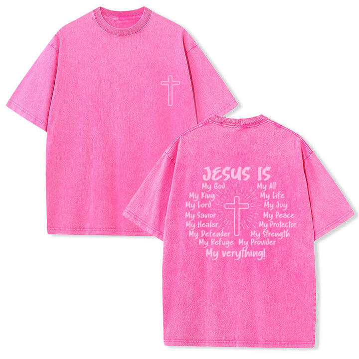 Christianartworkshop Jesus Is Cross Rückendruck Oversized Washed T-Shirt - Rosa - 4XL - image 24