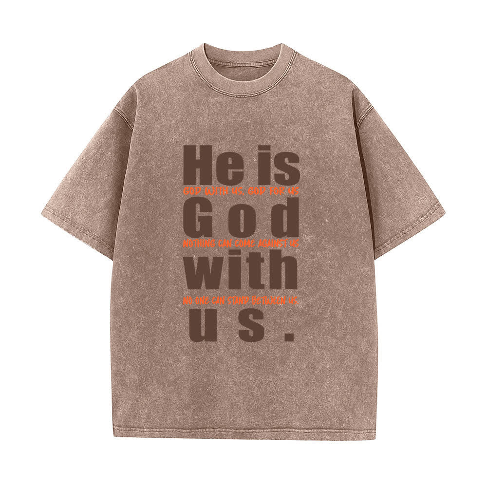 Christianartworkshop Er ist Gott mit uns Vintage Grün gewaschenes T-Shirt - Braun - 4XL - image 0
