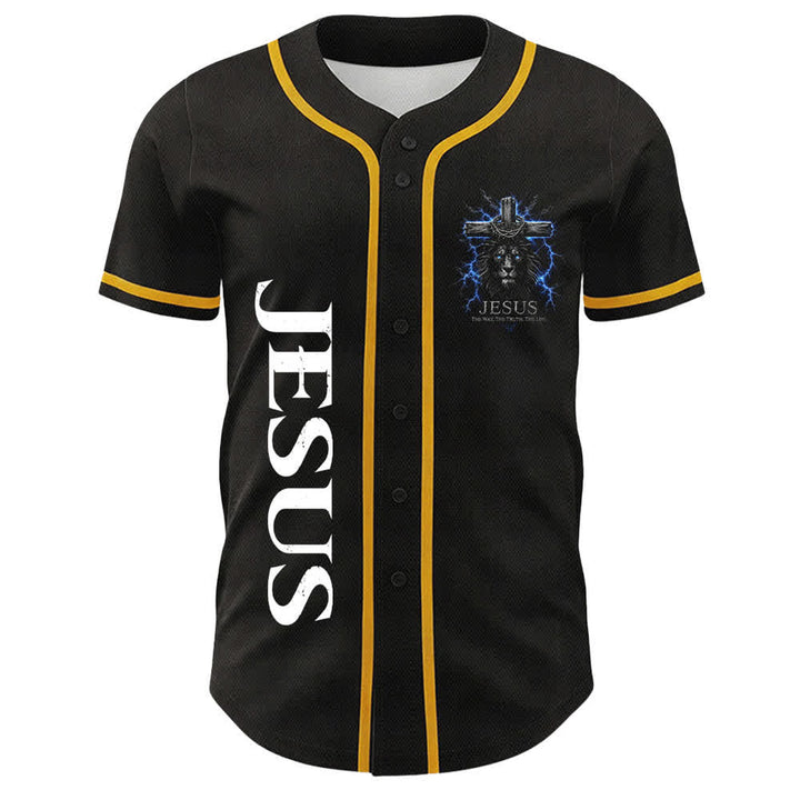 Christianartworkshop Jesus Lion Lightning Schwarzes Mesh Baseballtrikot - image 5