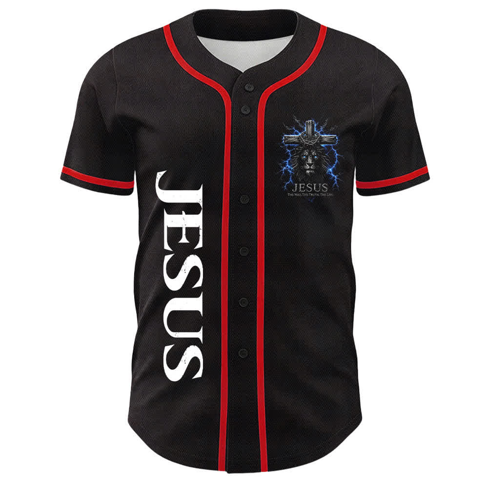 Christianartworkshop Jesus Lion Lightning Schwarzes Mesh Baseballtrikot - image 11