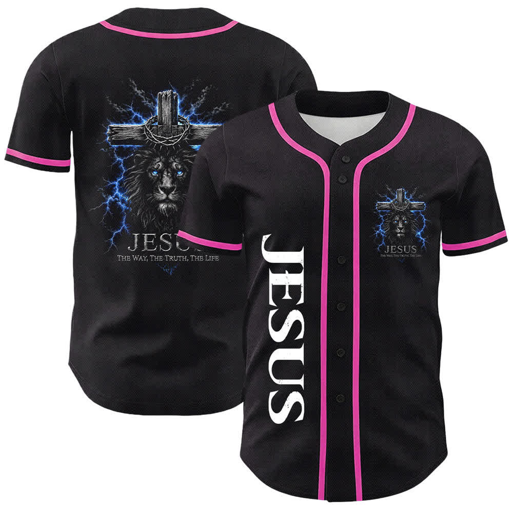 Christianartworkshop Jesus Lion Lightning Schwarzes Mesh Baseballtrikot - Rosa - 5XL - image 12