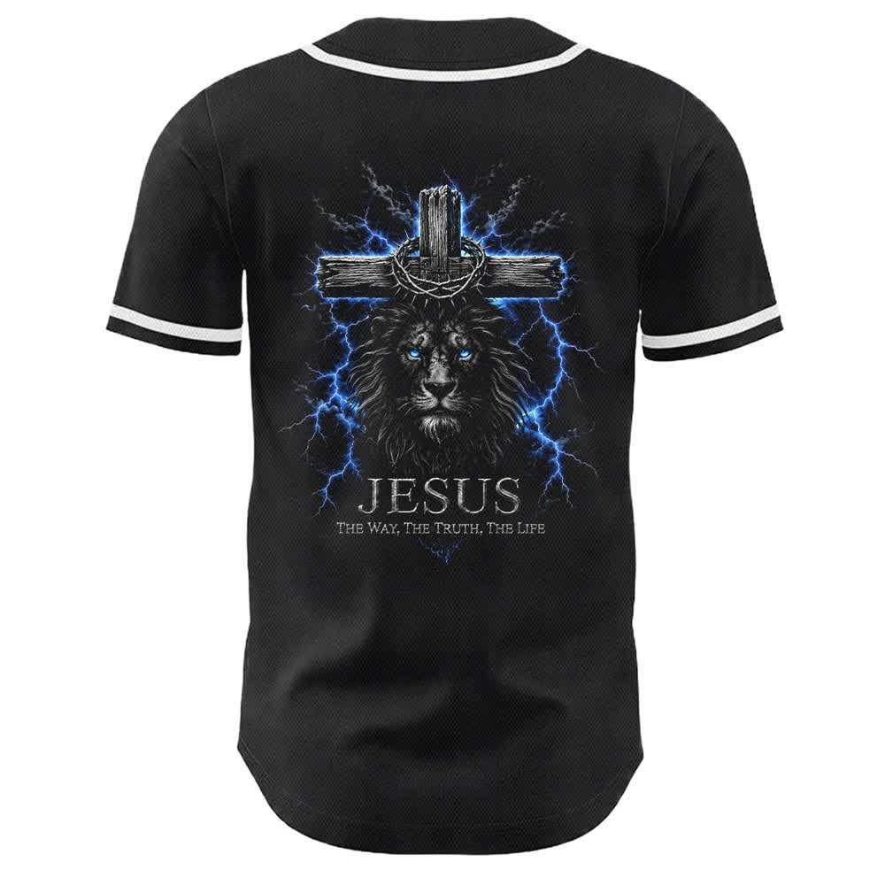 Christianartworkshop Jesus Lion Lightning Schwarzes Mesh Baseballtrikot - image 16