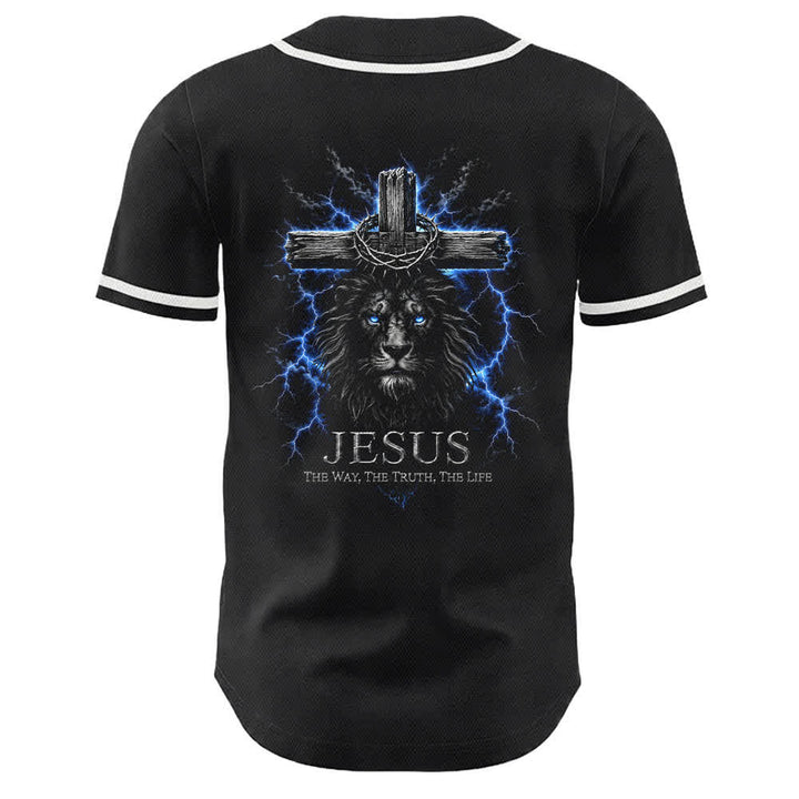 Christianartworkshop Jesus Lion Lightning Schwarzes Mesh Baseballtrikot - image 16