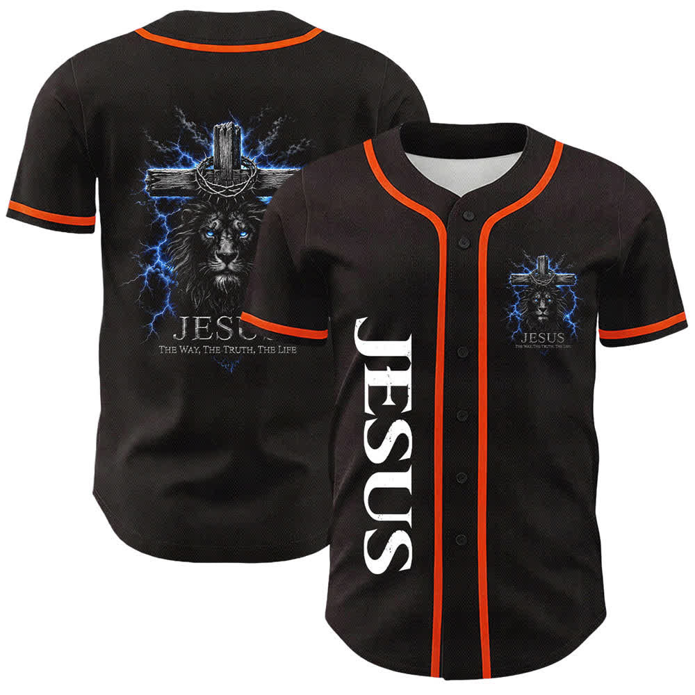 Christianartworkshop Jesus Lion Lightning Schwarzes Mesh Baseballtrikot - Orange - 5XL - image 6