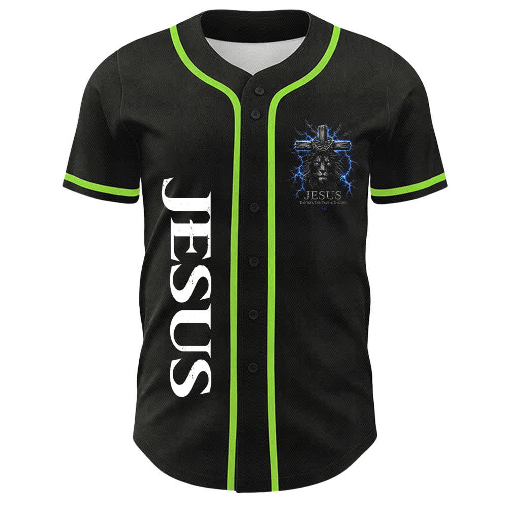 Christianartworkshop Jesus Lion Lightning Schwarzes Mesh Baseballtrikot - image 26
