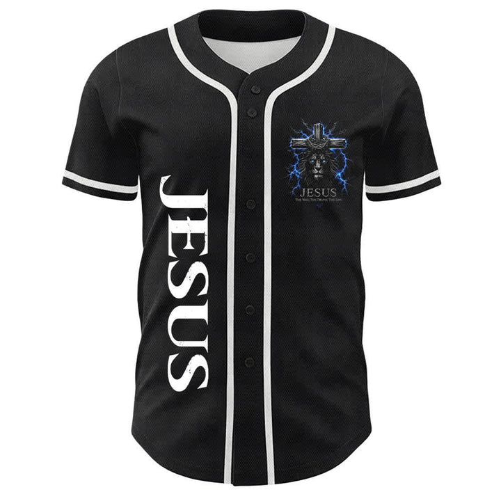 Christianartworkshop Jesus Lion Lightning Schwarzes Mesh Baseballtrikot - image 17
